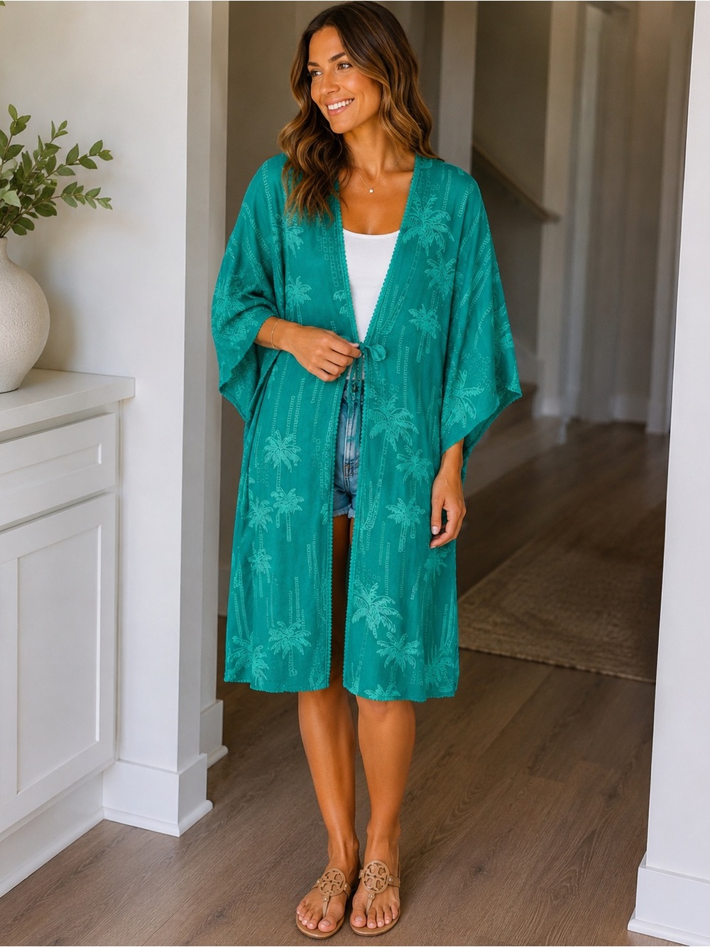 Johnny Was Palm Georgia Kimono, Teal, One Size